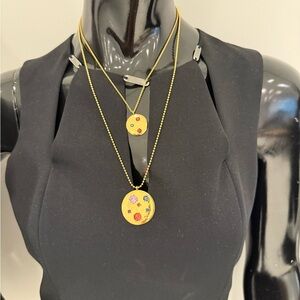 Double Pendant Costume Necklace with Multicolor Accents